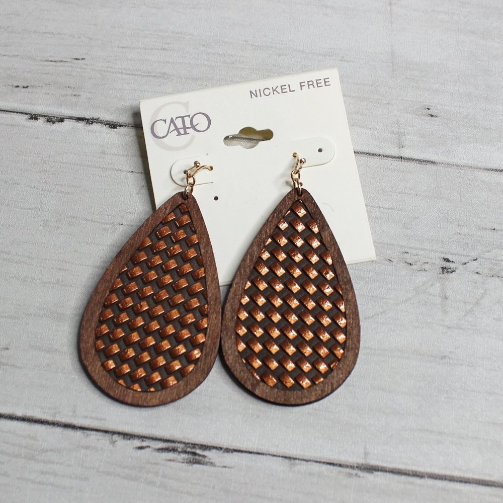 Cato Women's Brown Wooden Teardrop Dangle Earrings Nickle Free